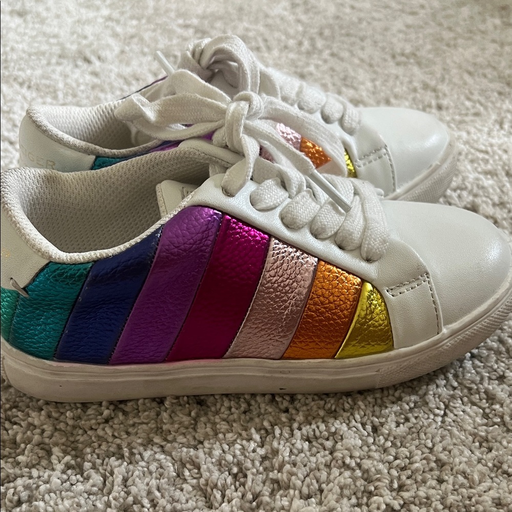 Kurt Geiger Kids White Sneakers with Rainbow Metallic Stripes